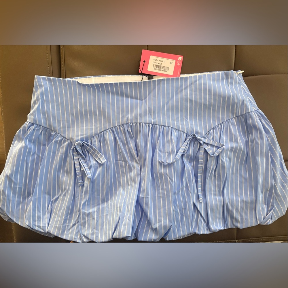 EDikted Blue with White Stripes Women's Bubble Mini Skirt, Size Medium